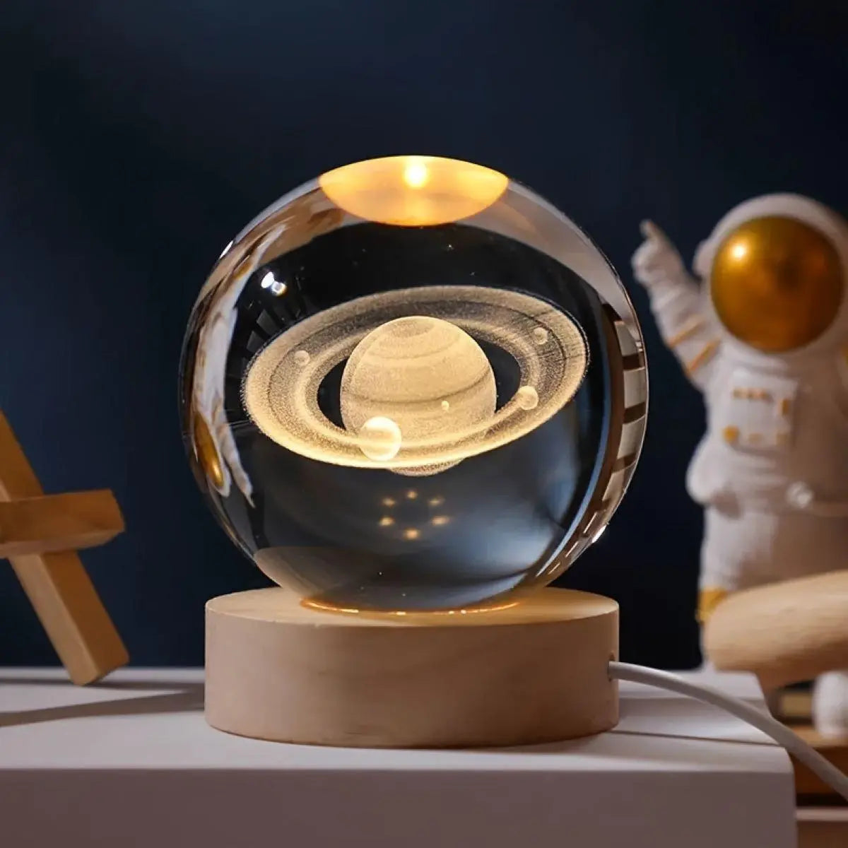 3D Laser Engraved Crystal Ball Featuring Saturn Moon Galaxy Design with USB-Powered LED Lighting - Ideal for Christmas, Valentine's Day, Anniversaries, and Home Decor