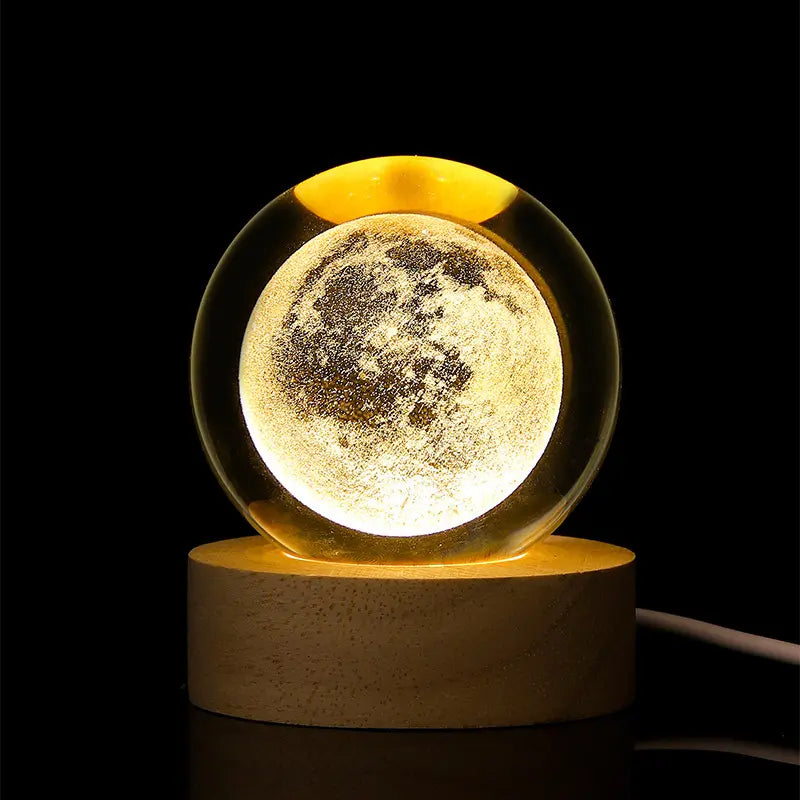3D Laser Engraved Crystal Ball Featuring Saturn Moon Galaxy Design with USB-Powered LED Lighting - Ideal for Christmas, Valentine's Day, Anniversaries, and Home Decor