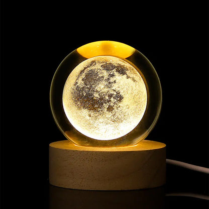 3D Laser Engraved Crystal Ball Featuring Saturn Moon Galaxy Design with USB-Powered LED Lighting - Ideal for Christmas, Valentine's Day, Anniversaries, and Home Decor