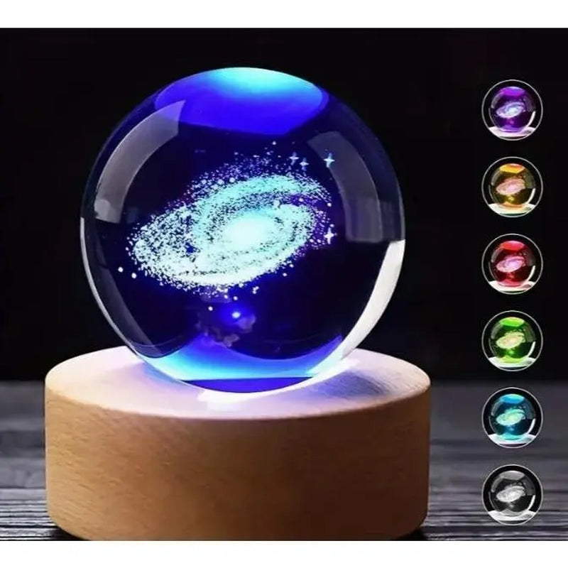 3D Laser Engraved Crystal Ball Featuring Saturn Moon Galaxy Design with USB-Powered LED Lighting - Ideal for Christmas, Valentine's Day, Anniversaries, and Home Decor