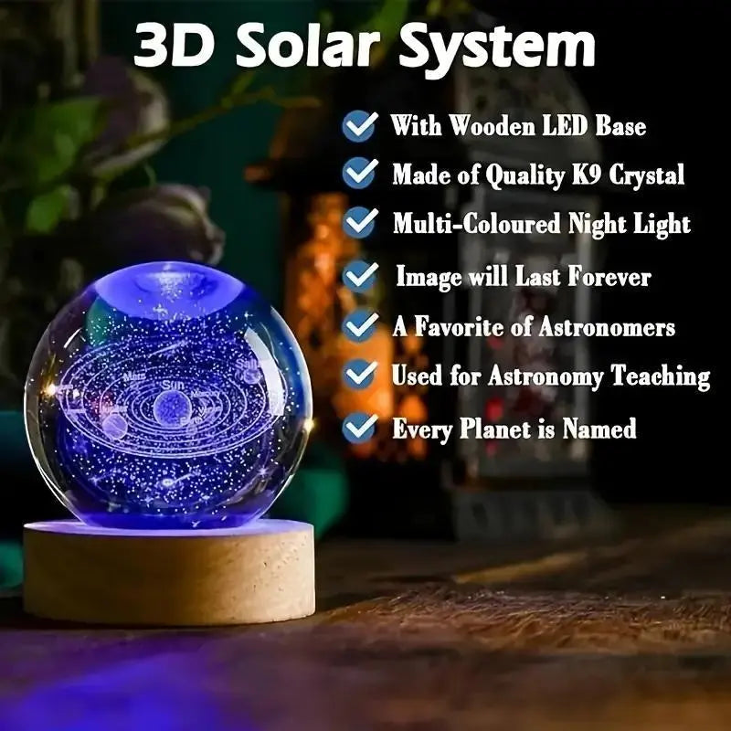 3D Laser Engraved Crystal Ball Featuring Saturn Moon Galaxy Design with USB-Powered LED Lighting - Ideal for Christmas, Valentine's Day, Anniversaries, and Home Decor