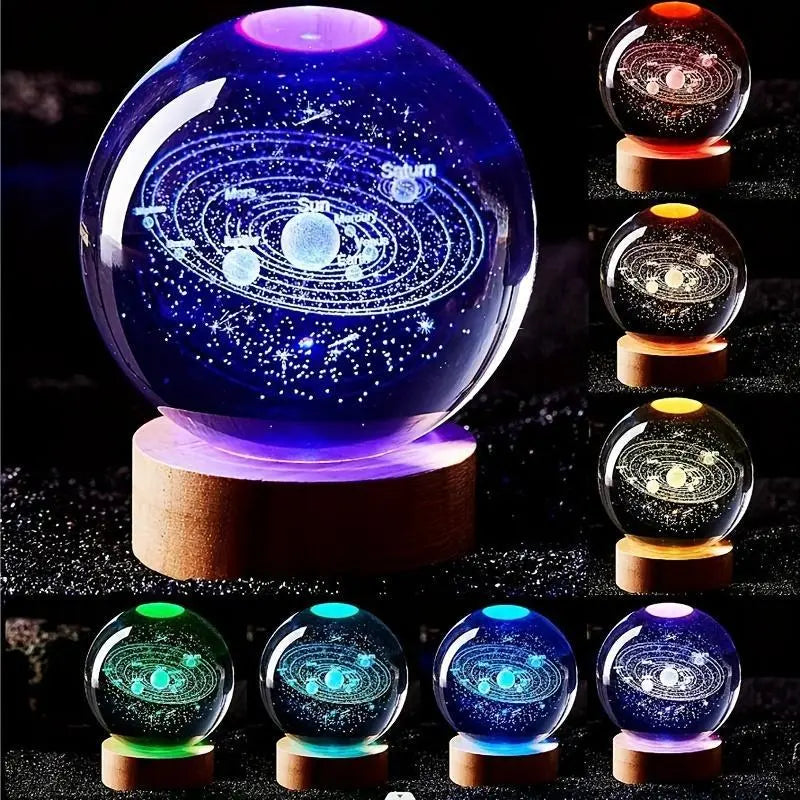 3D Laser Engraved Crystal Ball Featuring Saturn Moon Galaxy Design with USB-Powered LED Lighting - Ideal for Christmas, Valentine's Day, Anniversaries, and Home Decor