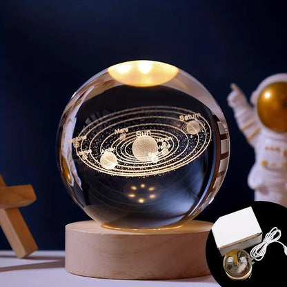 3D Laser Engraved Crystal Ball Featuring Saturn Moon Galaxy Design with USB-Powered LED Lighting - Ideal for Christmas, Valentine's Day, Anniversaries, and Home Decor