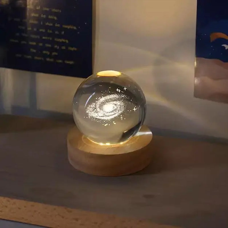 3D Laser Engraved Crystal Ball Featuring Saturn Moon Galaxy Design with USB-Powered LED Lighting - Ideal for Christmas, Valentine's Day, Anniversaries, and Home Decor