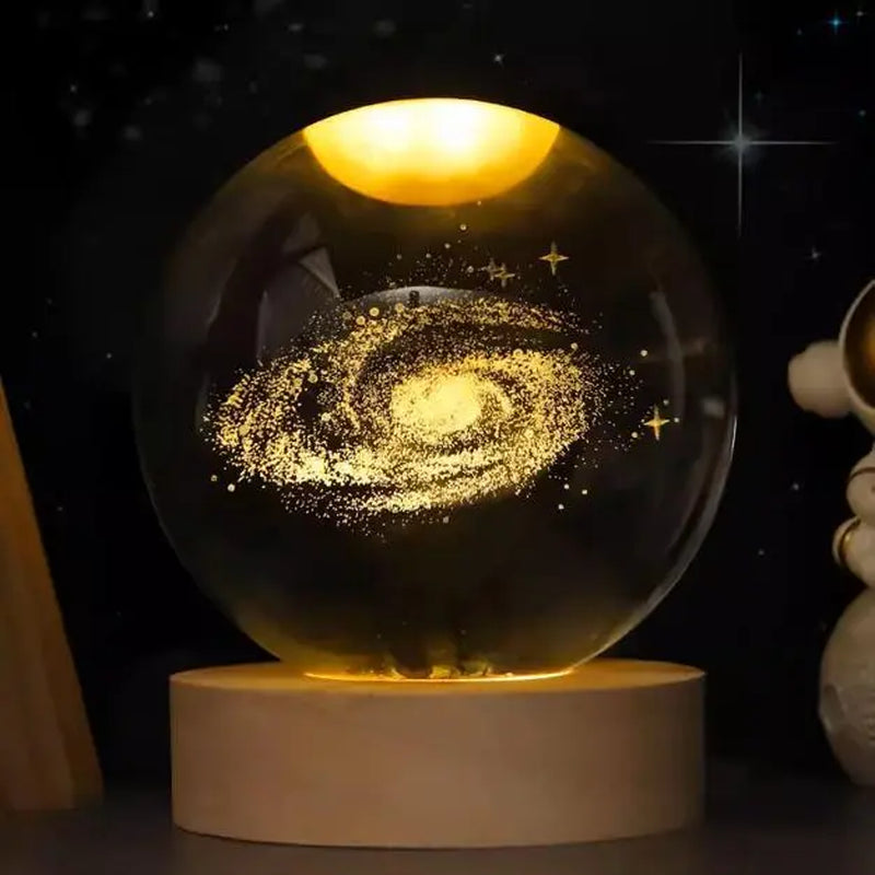 3D Laser Engraved Crystal Ball Featuring Saturn Moon Galaxy Design with USB-Powered LED Lighting - Ideal for Christmas, Valentine's Day, Anniversaries, and Home Decor