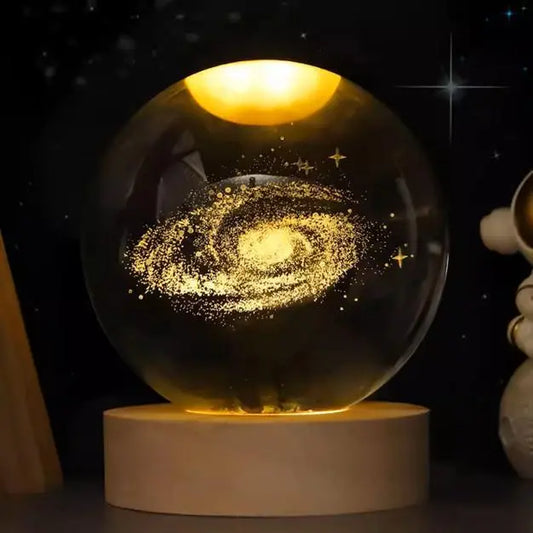 3D Laser Engraved Crystal Ball Featuring Saturn Moon Galaxy Design with USB-Powered LED Lighting - Ideal for Christmas, Valentine's Day, Anniversaries, and Home Decor