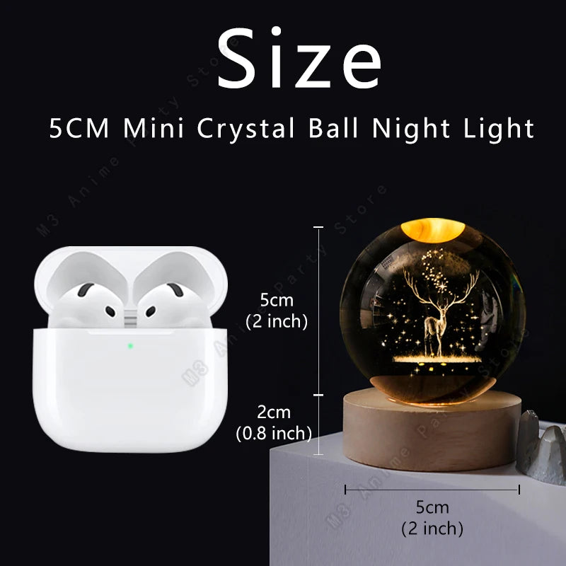 3D Crystal Ball Night Light LED Lamp - Glowing Elk Deer Design for Bedside Table, Ideal Birthday Gift and Room Decoration (5cm)