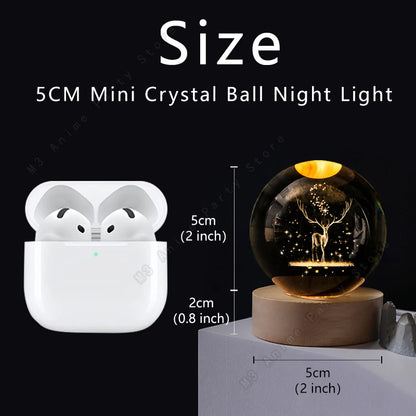 3D Crystal Ball Night Light LED Lamp - Glowing Elk Deer Design for Bedside Table, Ideal Birthday Gift and Room Decoration (5cm)